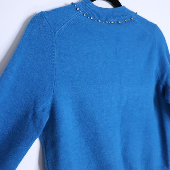 KATE SPADE NWT Bow Embellished V Neck Sweater Bright Cerulean Women's S - Picture 5 of 9